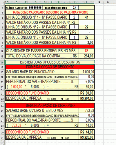 Modelo de Planilha de Gestão de Vale Transporte - Vale Alimentação Refeição Moradia