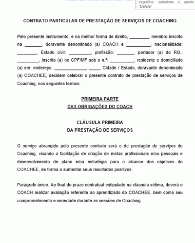 Modelo de Contrato de Prestação de Serviço de Coach Coaching Treinamento