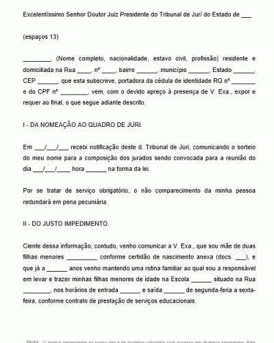 Modelo de Pedido ao Juiz do Tribunal do Estado de Dispensa do Júri