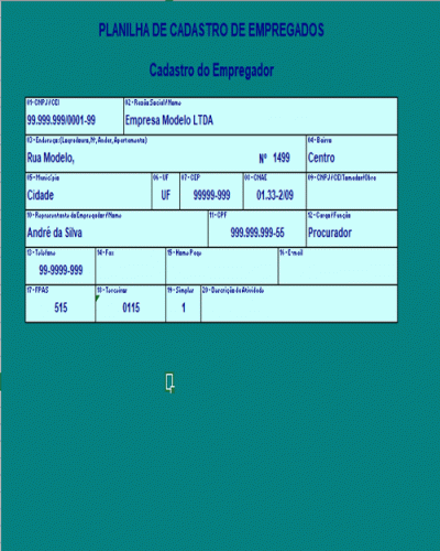 Exemplo de Ficha de Cadastro de Empregados Funcionários em Excel