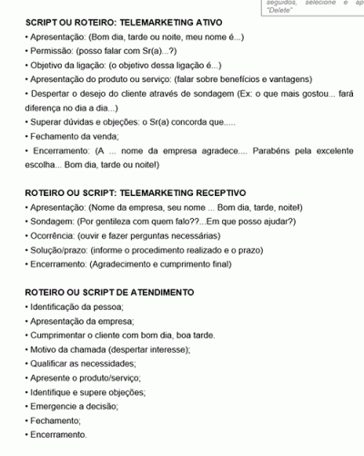 Modelo de Roteiro Script de Telemarketing Atendimento Venda por Telefone