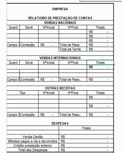 Modelo de Prestação de Contas Vendas - Fechamento Caixa