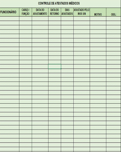 Modelo de Planilha de Controle de Atestados Médicos dos Funcionários