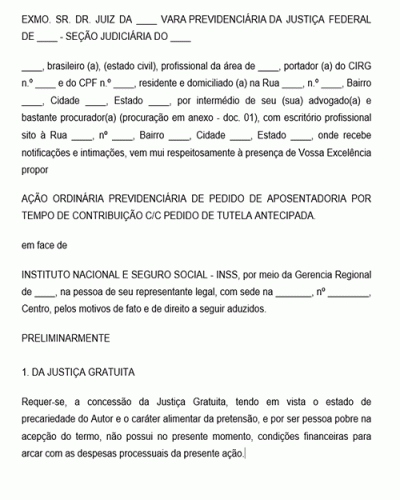 Modelo de Pedido de Aposentadoria por Tempo de Contribuição