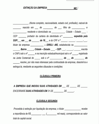 Modelo de Extinção da EIRELI Empresa Individual de Responsabilidade Limitada