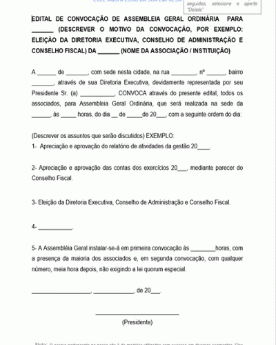 Modelo de Edital de Convocação de Assembléia