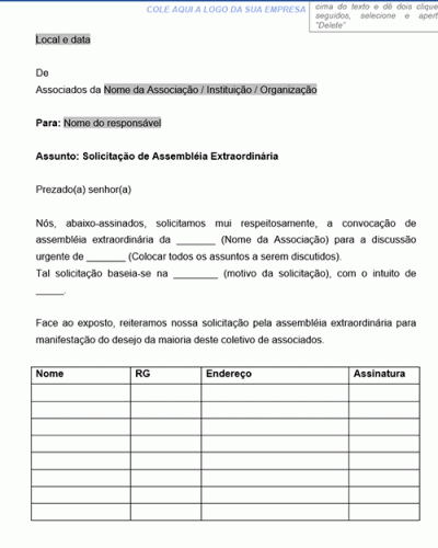 Modelo de Abaixo-Assinado para solicitar Assembléia Extraordinária