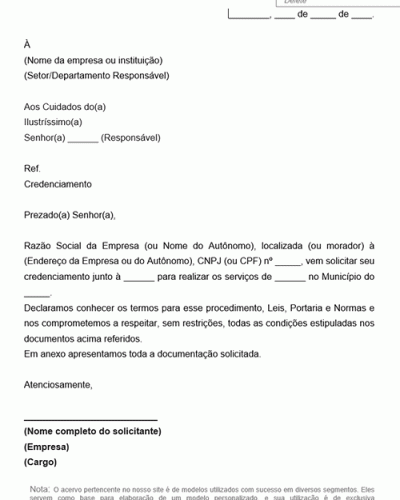 Modelo de Solicitação Pedido de Credenciamento como Pessoa Jurídica PJ