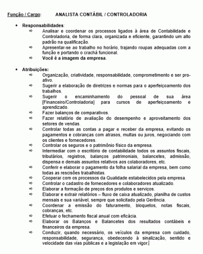 Modelo de Descrição de Cargo - Analista Contábil