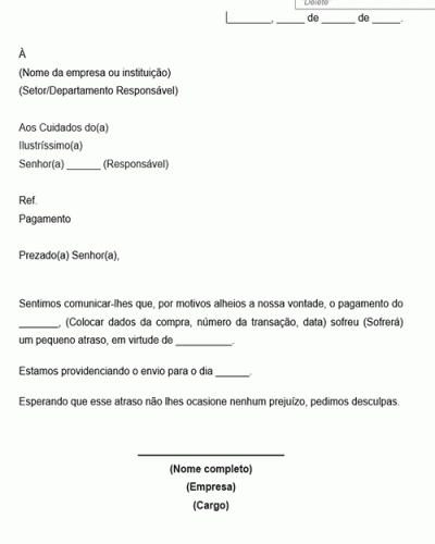 Modelo de Carta Justificativa Desculpas por Atraso de pagamento