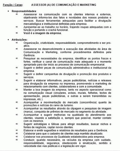 Modelo de Descrição de Cargo - Assessor de Comunicação e Marketing