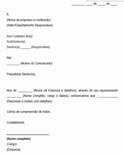 Modelo de Estrutura Básica e Padrão para Comunicado Aviso 