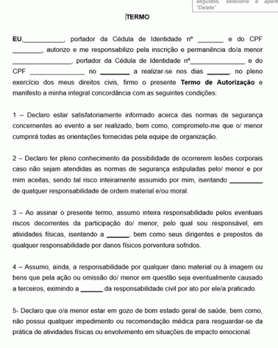 Modelo de Termo de Responsabilidade e Autorização para Acampamento