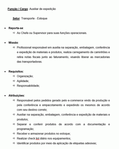 Modelo de Descrição de Cargo de Auxiliar de Expedição