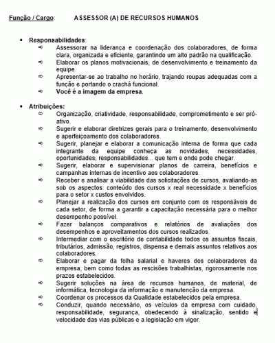 Modelo de Descrição de Cargo - Assessor de Recursos Humanos