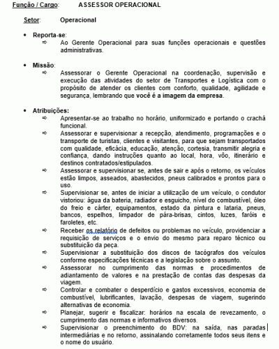 Modelo de Descrição de Cargo - Assessor Operacional