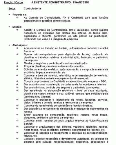 Modelo de Descrição de Cargo - Assistente Administrativo e Financeiro