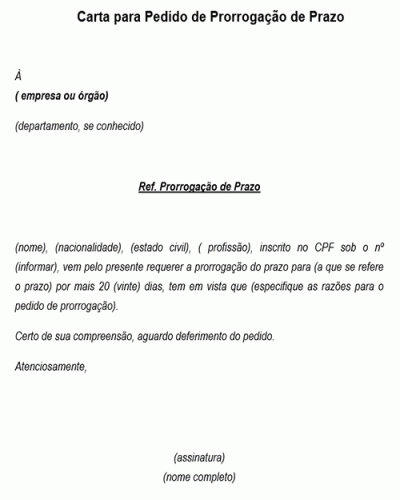 Modelo de Carta para Pedido de Prorrogação de Prazo