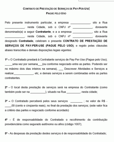 Modelo de Contrato de Prestação de Serviços de Pay-Per-Use entre Empresas - PJ - Pessoa Jurídicas