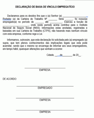 Modelo De Declaracao De Ausencia Na Escolar Por Motivo De Trabalho