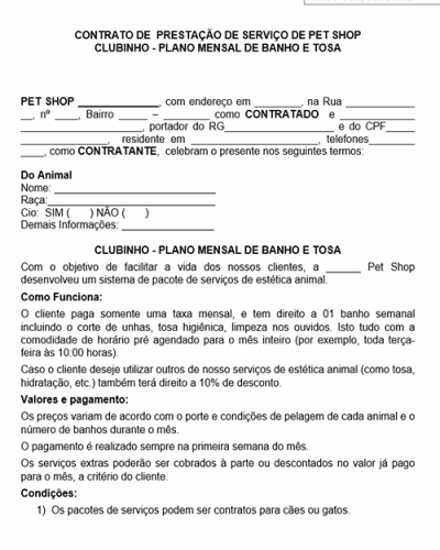 Modelo De Contrato Presta o De Servi os De Pet Shop Banho E Tosa Modelo De Contrato Presta o De Servi os De Pet Shop Banho E Tosa
