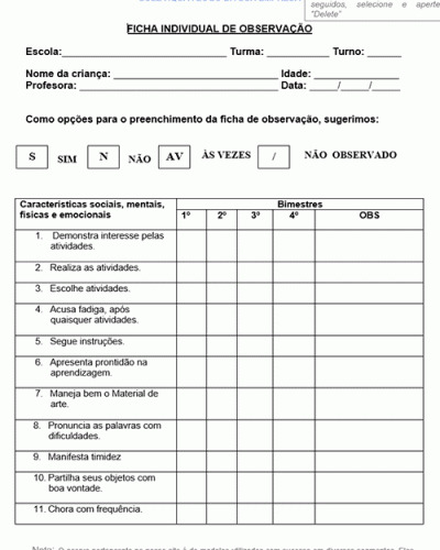 Modelo de Ficha Individual de Avaliação