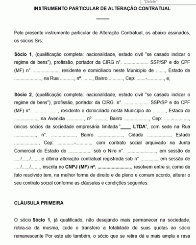 Modelo de Alteração Contratual Sociedade Unipessoal Quotas ao sócio