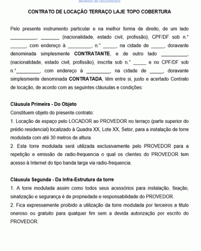 Modelo de Contrato de Locação de Laje Terraço Cobertura Topo