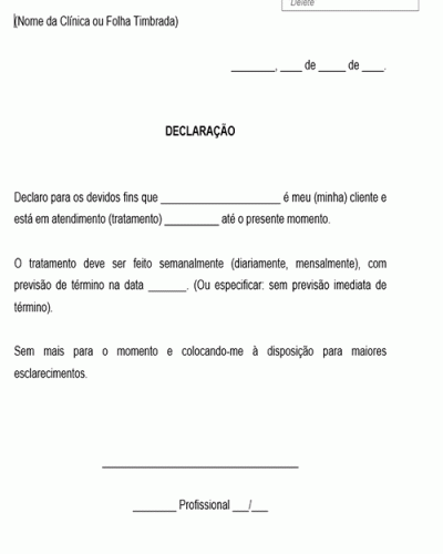 Modelo De Declaração De Tratamento