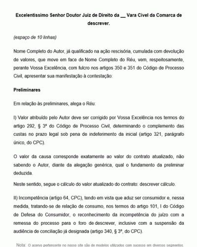 Modelo de Petição para Réplica - Apresenta sua manifestação à contestação - Novo CPC