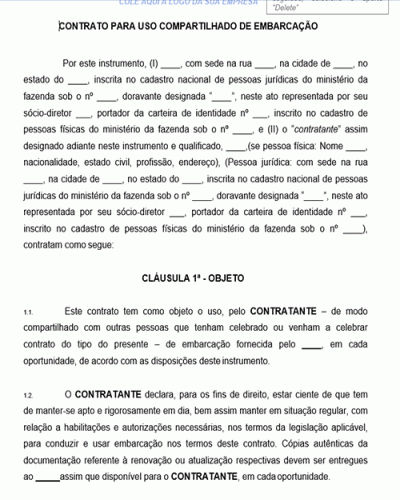 Contrato Padrão para uso Compartilhado de Embarcação