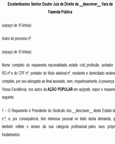 Modelo de Petição para Ação popular - Habilitação como assistente - Conforme Novo CPC