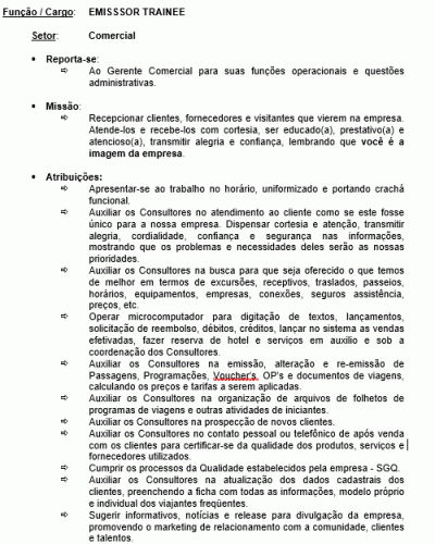 Modelo de Descrição de Cargo - Emissor Trainee