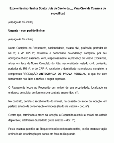 Modelo de Petição para Produção antecipada de provas - Requerer a produção antecipada de perícia- Conforme Novo CPC