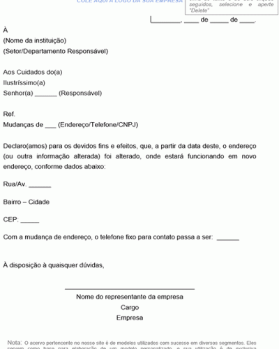 Modelo de Aviso Comunicado Declaração informando sobre Mudança de Informações da Empresa