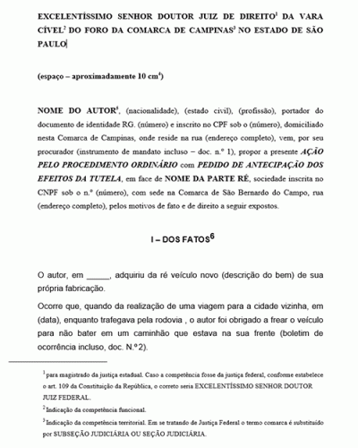 Modelo de Ação pelo procedimento ordinário com pedido de antecipação dos efeitos da tutela