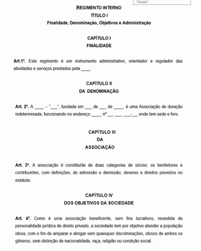 Modelo de Regimento Regulamento Interno para Associação de Idosos