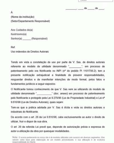 Modelo de Notificação Extrajudicial sobre Uso Indevido de Direitos Autorais Nome Marca