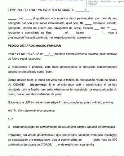 Modelo de Solicitação Pedido de Aproximação Familiar