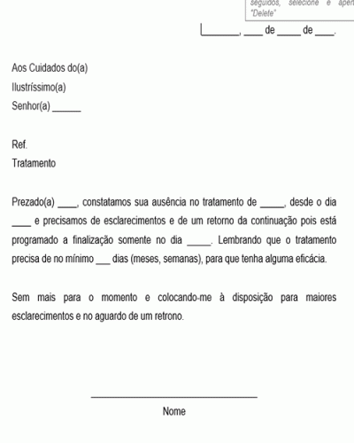 Referência Para Uma Notificação Sobre Ausência Em Tratamento Modelo