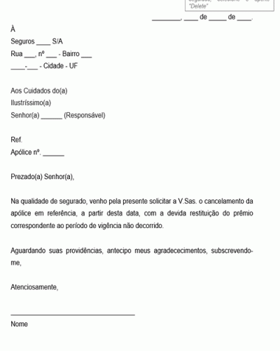 Modelo de Solicitação de Cancelamento de Seguro de Veículo