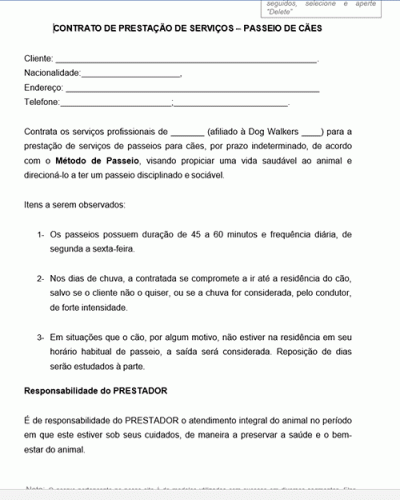 Modelo de Prestação de Serviços de Passeio de Cães Cachorro