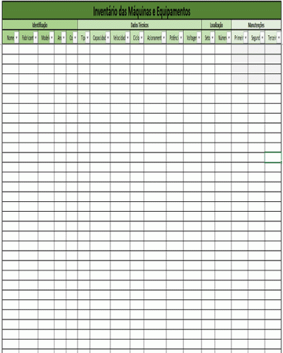 Modelo de Inventário de Máquinas e Equipamentos