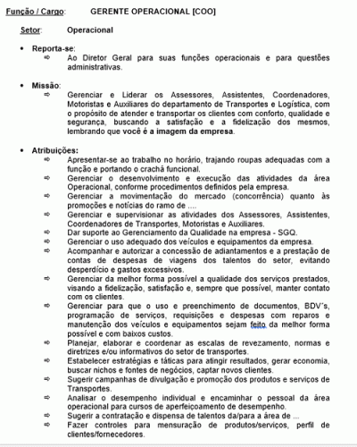 Modelo de Descrição de Cargo - Gerente Operacional