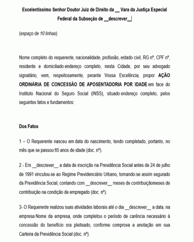 Modelo de Petição para Aposentadoria por idade para trabalhador urbano