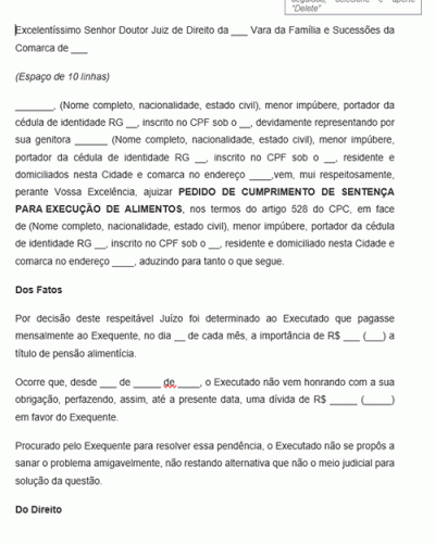 Modelo de Petição de Execução de Alimentos Prisão Rito Artigo 528 - Novo CPC Lei 13105.15