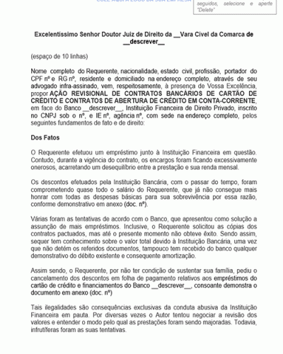 Modelo de Petição de Ação Revisional de contrato bancário - Banco - Conforme Novo CPC