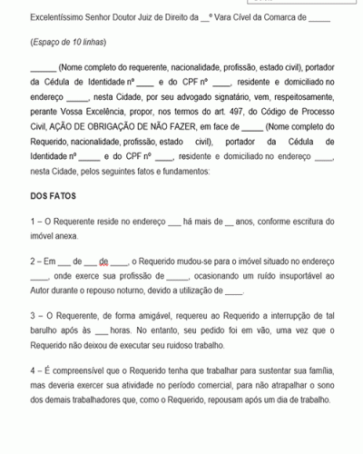 Modelo de Petição de Obrigação de Não Fazer Direito de Vizinhança - Novo CPC Lei 13.105.2015