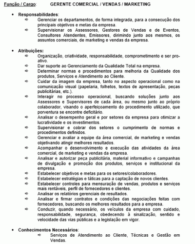 Modelo de Descrição de Cargo - Gerente Comercial Vendas e Marketing