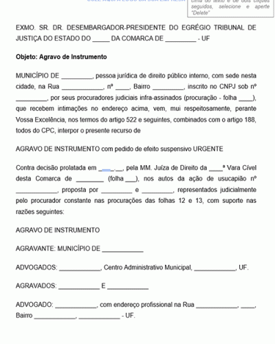 Modelo de Petição Civil Agravo de Instrumento Falta de Intimação do Ato Processual